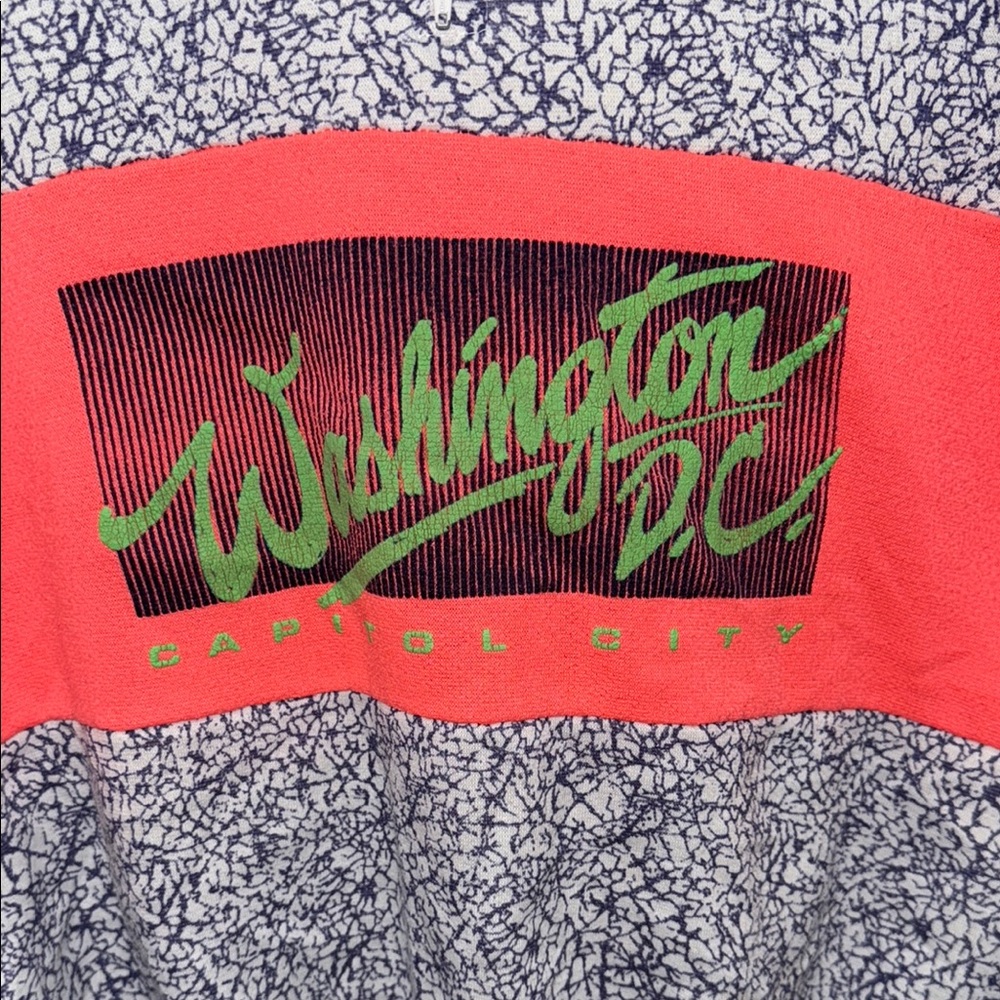 Vintage 80s 90s Washington D.C. Neon Colorblock Quarter Zip Pullover Sweatshirt - Picture 2 of 6